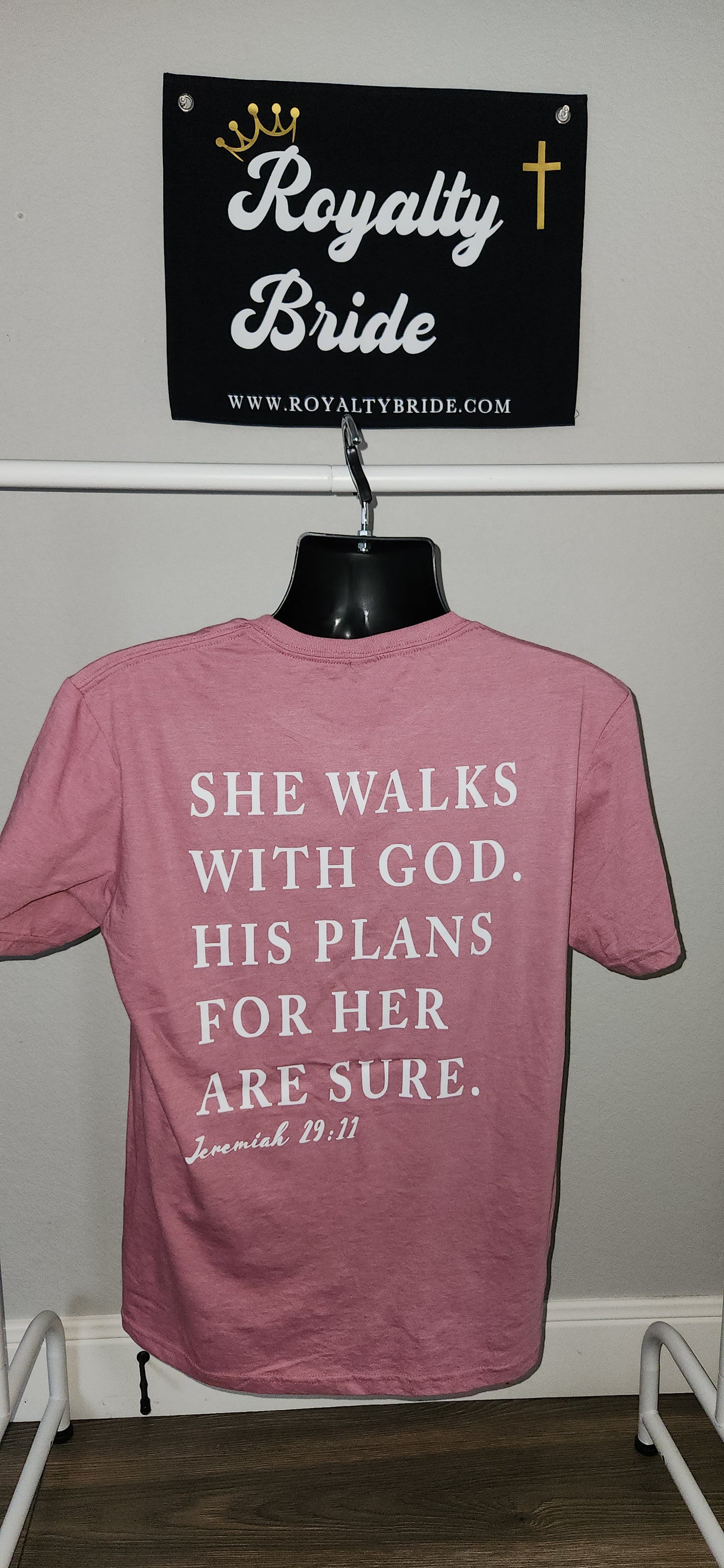 "SHE WALKS WITH GOD" Pink Softstyle T-shirt