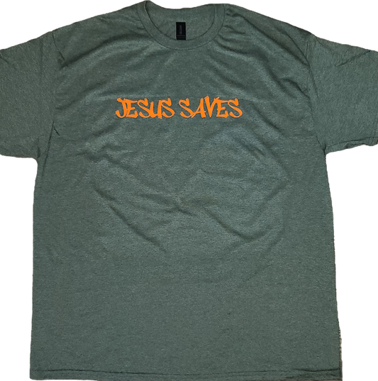 "JESUS SAVES" Olive T-shirt